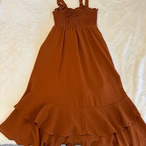 Grace Karin Terracotta Ruffle Hem Dress | Size M